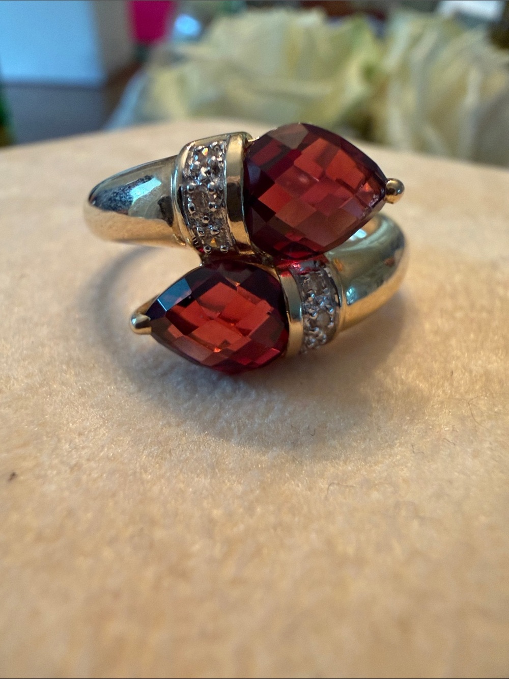 Vintage CNA 14K Pear Bypass Ruby and Diamond Ring sz 9.75 Gold women’s jewelry